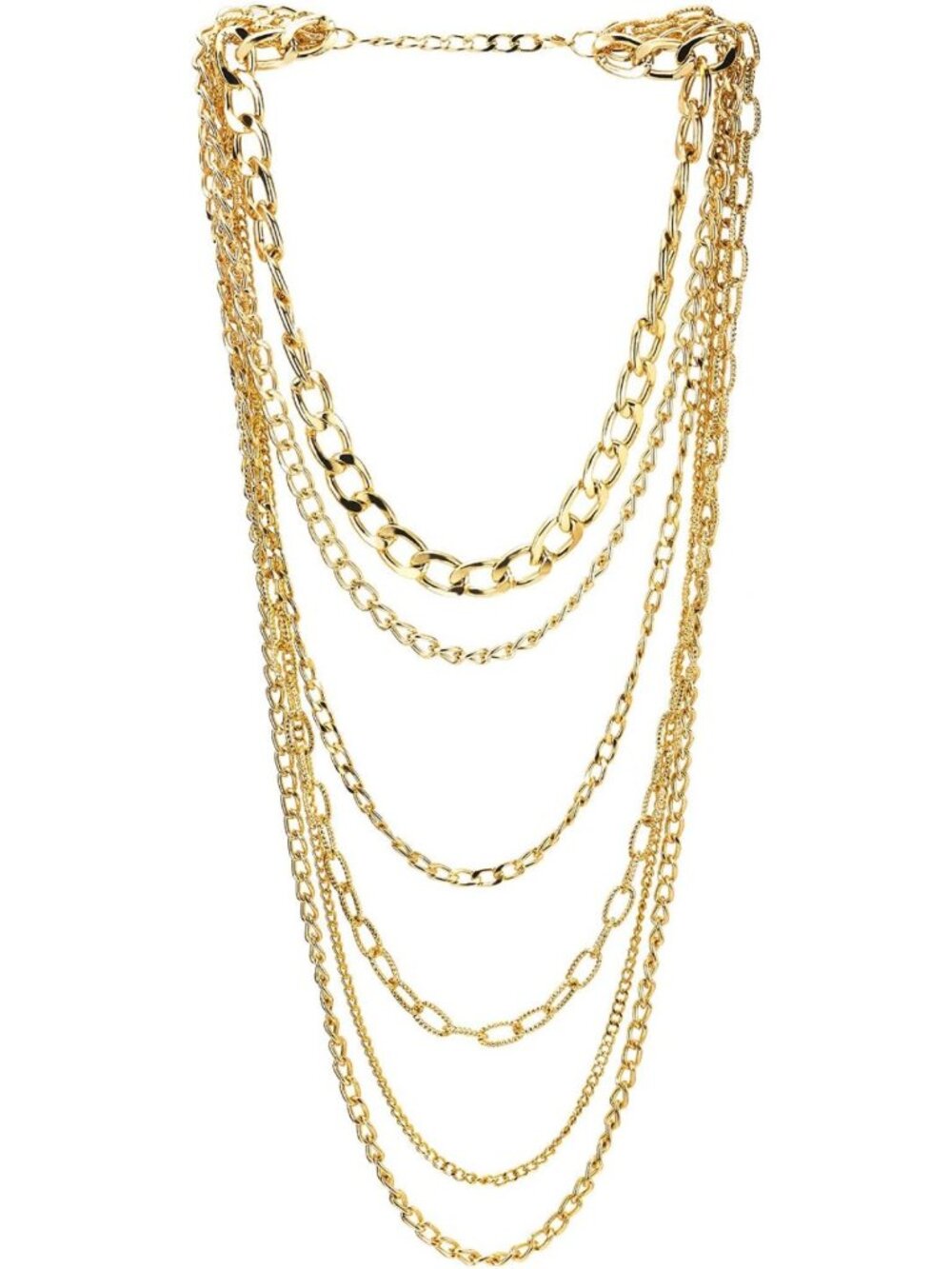 Stylish Multi-Strand Waterfall Necklace, Lightweight Curb Link Chains, Punk Rock